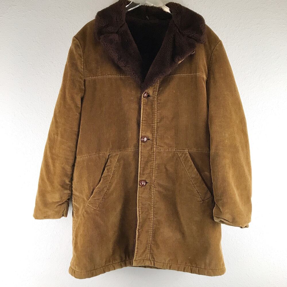 Vintage Corduroy Faux Sherpa Quilted Barn Coat Country Cabin Woodsman Jacket